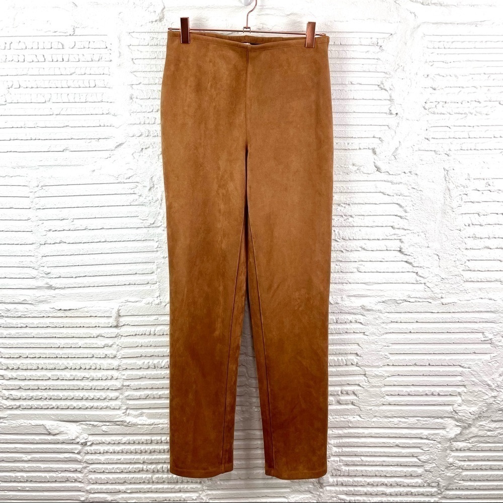 Marla Wynne Camel Faux Suede Straight‎ Stretch Pants Side Zipper Size 2